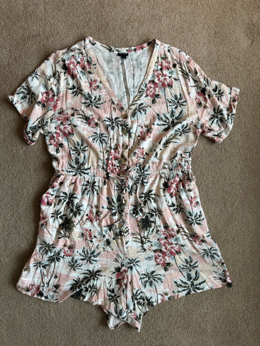Torrid Floral Pink V-Neck Short Sleeve Romper